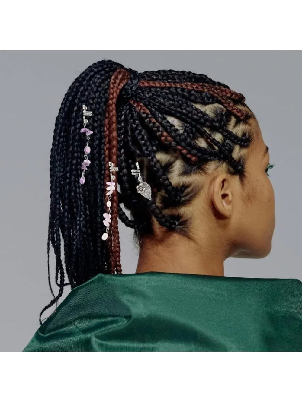 Colorful Hair Jewelry for Braids & Dreadlocks - 11Pcs Stone Beads & Cuffs Set
